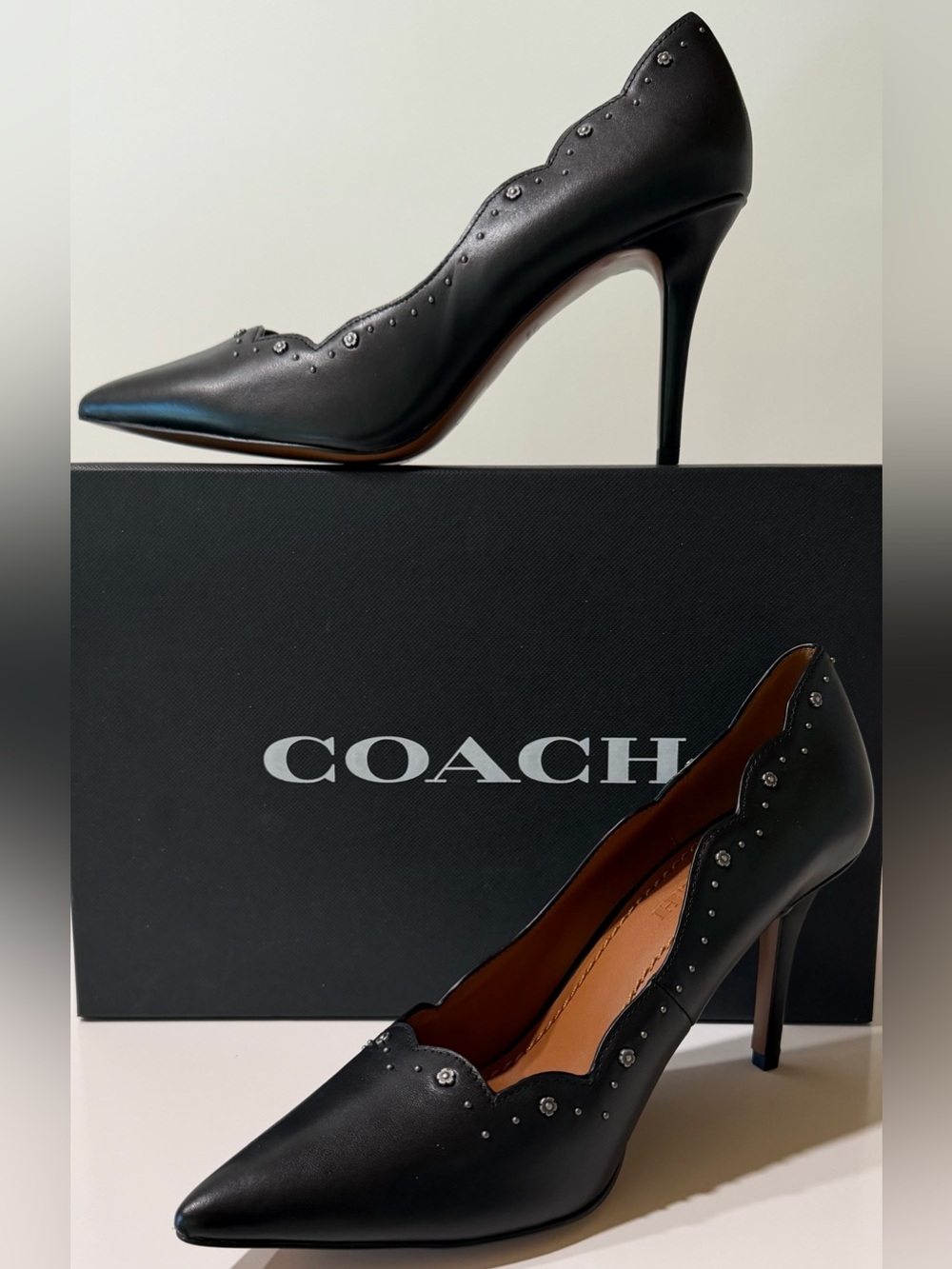 Coach Waverly 85 Tea Rose Studded Leather Pumps